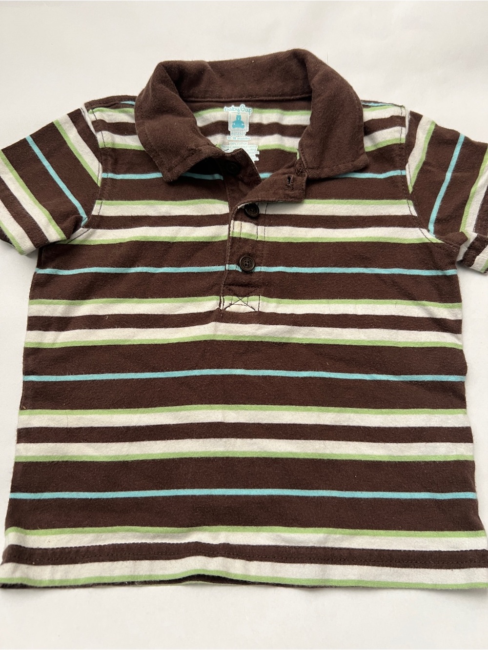 Striped GAP Polo Shirt - Brown with Green & Blue Stripes